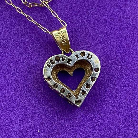 💛 Vintage 10K Gold Diamond Heart “I Love You” Pendant Necklace - Picture 3 of 7